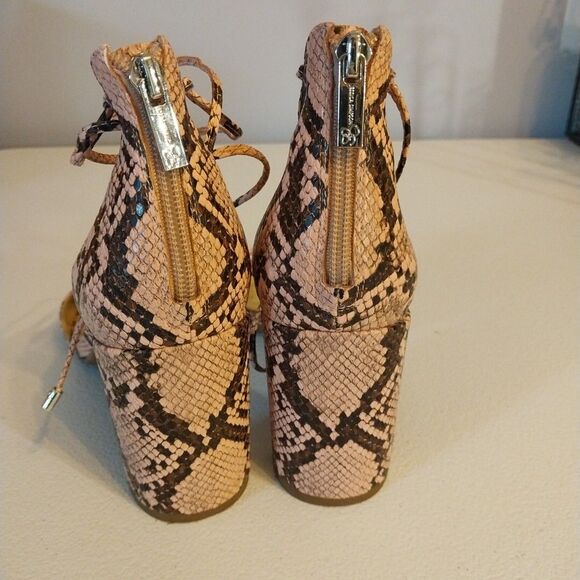 Jessica Simpson Chunky High Heels Sz 9.5M Pink Snakeskin Open Toe Ankle Tie Wild - Picture 9 of 12